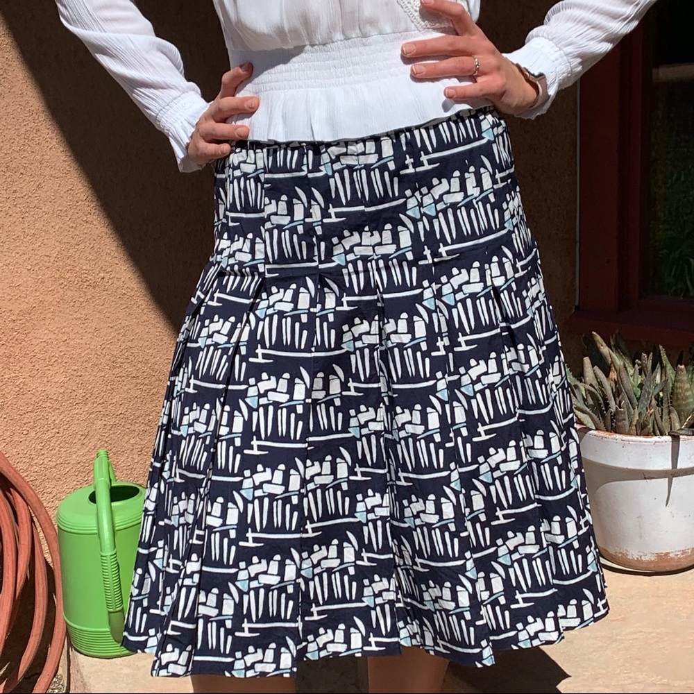 Tory Burch Navy and White Printed A-Line Skirt - Picture 3 of 16